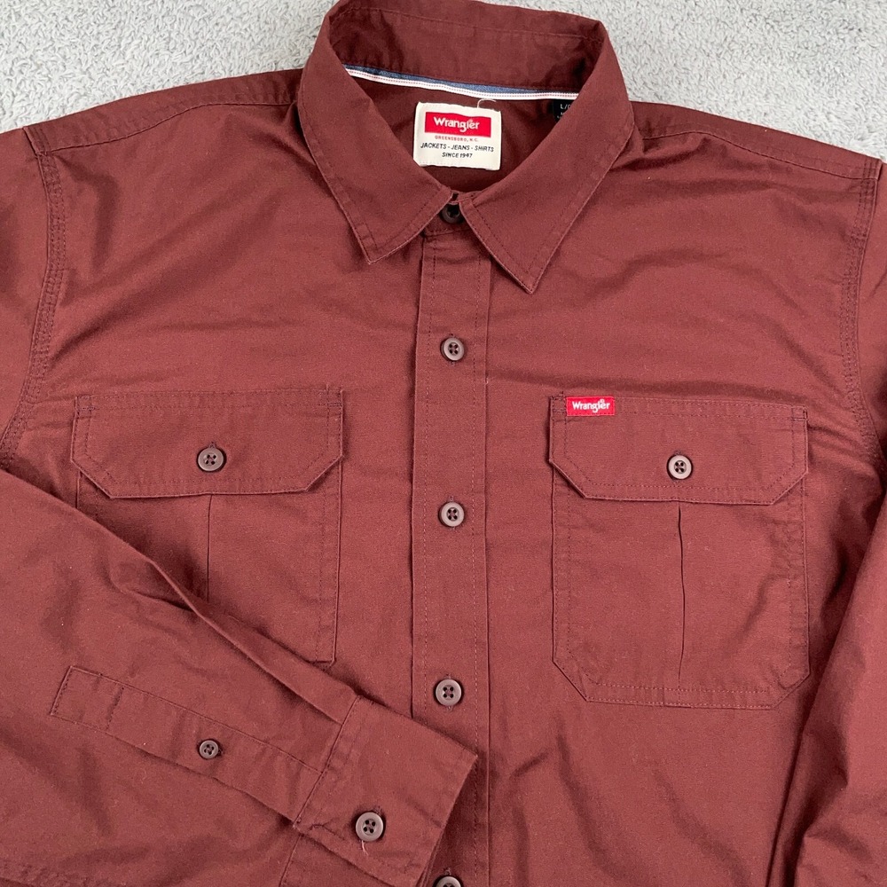 Wrangler Shirt Mens Large Red Performance Work Outdoors Hiking Casual Pockets